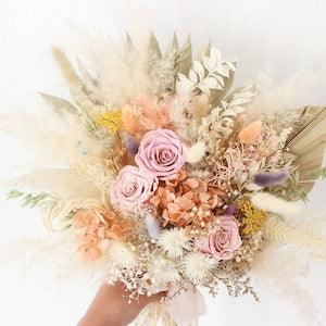 Blush Rose Toffee Bouquet / Large Palm Spear Pampas bouquet / New 2022 Spring Wedding Bouquet
