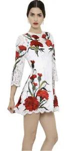 Dolce & Gabbana Red White Carnation Couture Embroidered Floral Dress 40 4 $11k
