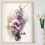 Exquisite Muted Watercolor Painting of a Bouquet of Purple Orchids | Elegant Floral Wall Art for Home and Office Decor | Feminine Design