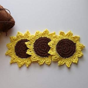 Sunflower coasters - made with a crochet hook