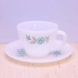VTG Anchor Hockin Fire King Bonnie Blue Carnation Flower Coffee Tea Cup & Saucer