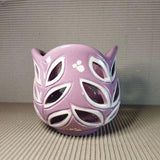 Ceramic pot for orchids with plant decoration. Purple and gold. Handmade.