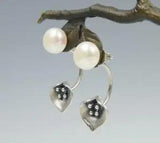 Sterling Silver White Pearl Calla Lily Flower Earrings Ear Jacket Unique Chic