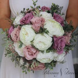 Mauve Dusty Rose Wedding Bouquet Silk, Bridal bouquet Bridesmaids Bouquets Peony Roses Eucalyptus. Boho Artificial Wedding Flowers, Faux