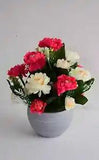 Artificial Peony Flower in Grey Pot Magenta Pink and White