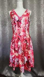 Tommy Hilfiger Pleated Dress Women 10 Pink Floral Carnations Sleeveless Zip Back