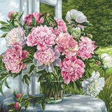 Peonies by the window - counted cross stitch kit