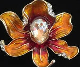 MAUVE GOLD RHINESTONE ROSE LILY IRIS ORCHID FLOWER PIN BROOCH JEWELRY PENDANT LG