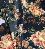 2 Yards - Black & Peach Peony Floral - Stretch Polyester Taffeta Fabric