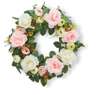 Spring Wreaths for Front Door, 15.7" Artificial Rose Peony Flower Wreath