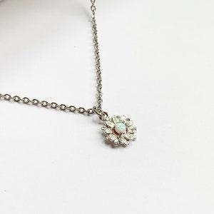 Sunflower Opal Necklace in Silver, Delicate Layering Necklace, Everyday Minimalist Jewelry, Stainless Steel Jewelry