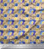 Soimoi Orange Velvet Fabric Blossom & Peony Floral Print Fabric-nRh