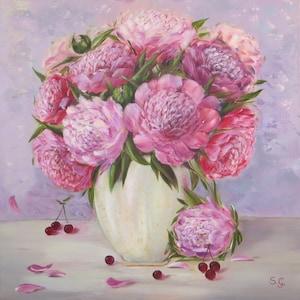 Original painting Peony painting Flowers painting Acrylic painting for gift for mother Flowers in vase Still life Peony bouquet Wall art