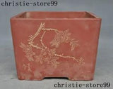 Old China Yixing zisha pottery carved peony flower Text Bonsai Potted plants pot