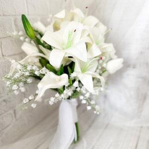 Bridal Bouquet | lilies bridal Bouquet | Real touch lilies | calla lily bridal bouquet | Silk Organza Bouquet | Artificial Bouquet |
