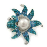 Aqua/ Light Blue Enamel, Crystal, Simulated Pearl 'Calla Lily' Flex Ring In