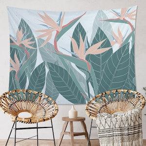 Crane Orchid Cotanical Tapestry Herbs Flowers Bird Green Floral Plants Tapestry,Boho Wall Hangings Tapestry Abstract Home Living Room Decor