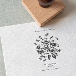 Seed Packet Stamp, Wildflower Stamp, Bee Rubber Stamp, Eco-Friendly Rubber Stamp