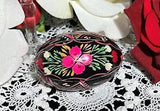 Vintage Ukrainian Easter Egg Hand Carved Painted Black Carnation Flower