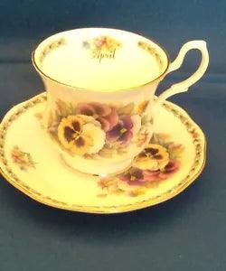 Queen's  April Peonies Tea  Cup And Saucer  Set Gold trim