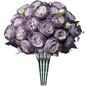 4 Bunches Small Vintage Purple Peony Artificial Flowers (20 Peony Heads),