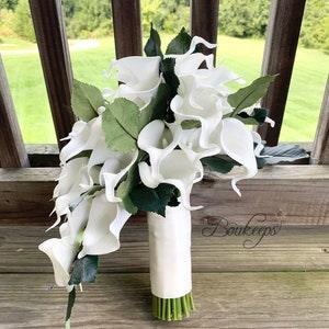 Choose Calla Lily & Ribbon Color - Cascading White Ivory Bridal Bouquet, White Ivory Calla Lily Bouquet, Cascade Bouquet, Wedding Bouquet