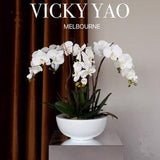 Vicky Yao Faux Floral - Exclusive Design Elegant White Artificial  Phalaenopsis Orchid Arrangement