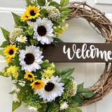 White and Yellow Sunflower and Daisy Wreath for Front Door, Seasonal Wreath, Door Wreath, Wreath, Front Door Wreath, Welcome Sign