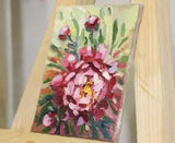 Peony Miniature Original Oil Painting 4"x3" Hand Painted 3D Impasto Gallery Wall