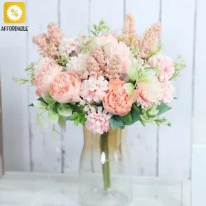 Peony Artificial Silk Decor Bouquet Home Flowers Wedding Fake Rose White Roses