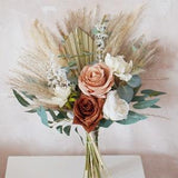 Terracotta Roses Floral Bridal bouquet, Beige Pampas boho wedding Bouquet , Artificial  Flowers  Bridesmaid bouquets