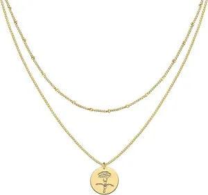 18K Gold Plated Birth Flower Necklace for Women - Carnation - Dainty Disc Cuban