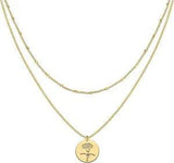 18K Gold Plated Birth Flower Necklace for Women - Carnation - Dainty Disc Cuban