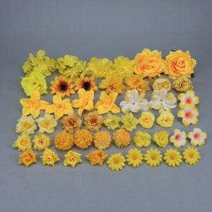 48Pcs Yellow Artificial Flower Combo Set/4-12cm Rose Peony Flowers Head Bulk Fake flower for Handmade DIY Wedding Home Decoration Accessorie