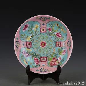 8" China Old Porcelain qing dynasty kangxi mark famille rose peony flower Plate