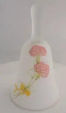 Vintage Toscany Japan White Frosted Glass Pink Carnation Flowers Ribbon Bell