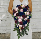 Cascade Bridal Bouquet Burgundy Pink Navy - Tulips Roses Peonies Berries Greenery - Add Groom Boutonniere Bridesmaid Bouquet & More!