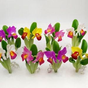 8 of Artificial Blank Cattleya Orchid Pink Flowers Dollhouse Miniature accessories Fairy Garden Ornament Plant 1:12 Scale