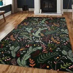 Eclectic Plant Rug, Floral Pattern Rug, Home Decor Rug, Green Grass Rug, Herb Printed Rug, Kitchen Carpet, Decorative Gift, Minimalist Decor