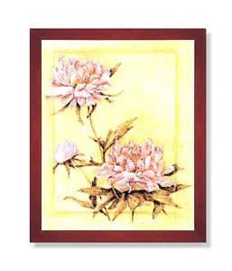 Japanese Asian Peonies Flowers Contemporary Wall Picture Cherry Framed Art Print