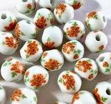 12mm Red Peony Flower Floral Round Loose Ceramic Bead DIY Jewelry Making Supply