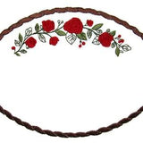 Red Rose swag embroidered quilt label to customize with your personal message