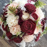 Burgundy and blush bouquet,  sola flower bouquet,  wooden wedding flowers,  wine and blush,  Winter Wedding Bouquet
