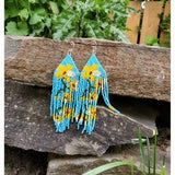 New Beaded earrings, yellow flower. Made with Delica Seed Beads. Beaded earrings, dangle earrings, handmade jewlery, boho style.