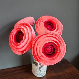Ranunculus paper flowers, Red Peach Fake flower bouquet, Artificial floral centerpiece, Mothers Day flowers, Anniversary interior flowers