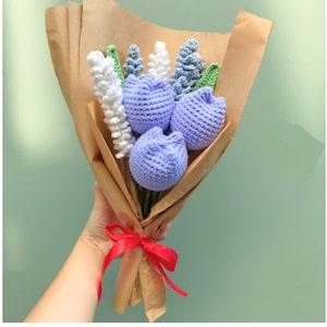 Crochet Flower Bouquet, Crochet Tulip Bouquet, Crochet Lavender Bouquet, Crochet Flower Gift, Handmad Knitted Flowers, Mother's Gift