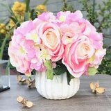 Artificial Rose and Hydrangea Flower Arrangement in Ceramic Vase with Faux Water