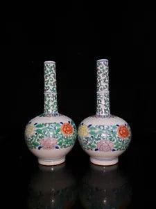 9.1" China Porcelain qing dynasty yongzheng mark A pair doucai peony flower Vase
