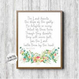 Printable Psalm 37 v 23 - 24 Scripture Wall Decor - Gift For Women - Watercolor Roses Bouquet Bible Verse Print - Christian Wall Art