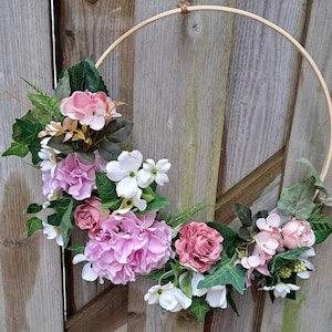 Pretty in pink 16 " bamboo hoop wreath/ trendy door wreath/ spring wreath